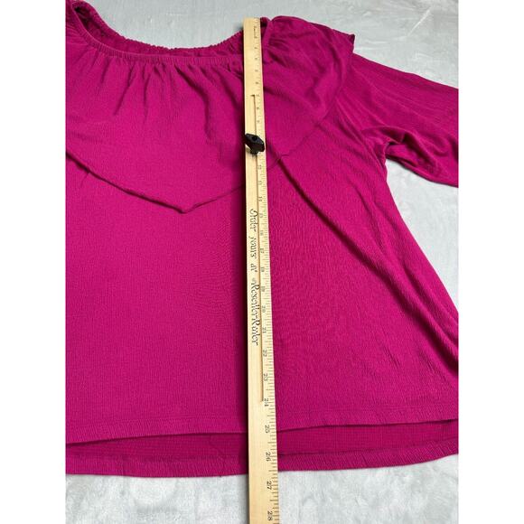 Catherines Top Womens 2X 22/24W Pink Textured Knit Round Neck 3/4 Sleeve Stretch - Picture 10 of 11